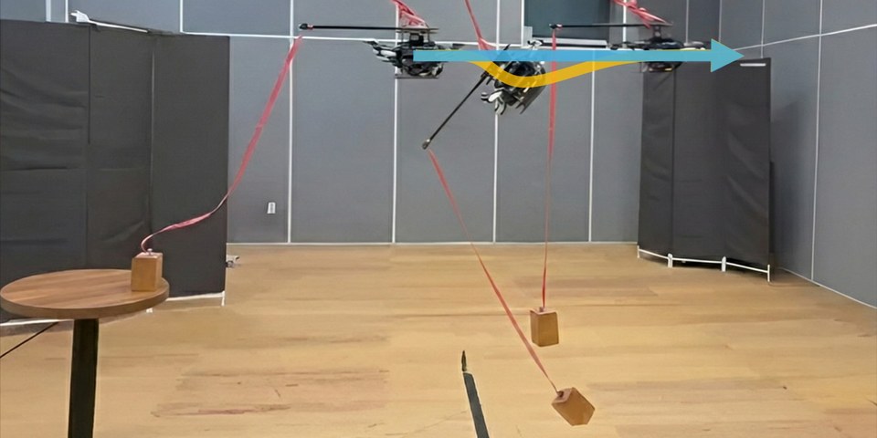 Omnidirectional tiltrotor holding its setpoint after a sudden cable-induced disturbance (ICRA 2026 experiment)